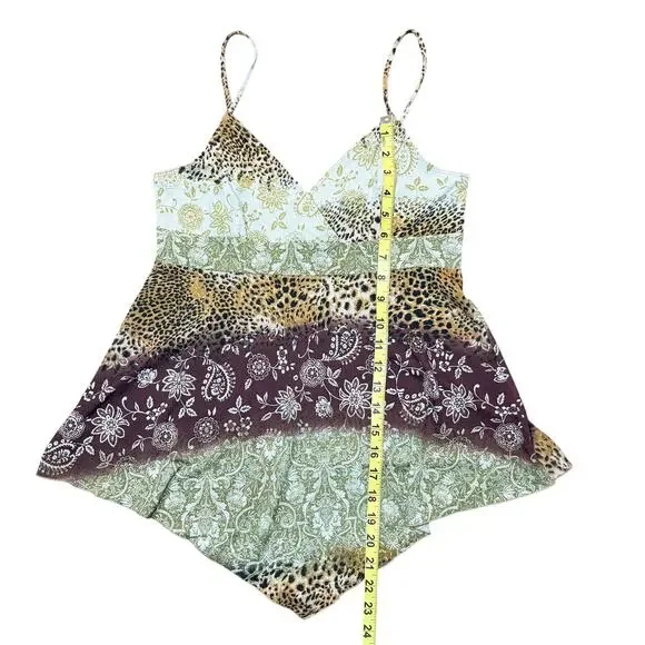 Vintage Y2K Fairycore Baby Doll Cami Top Green Brown Paisley Size Large - Picture 7 of 8